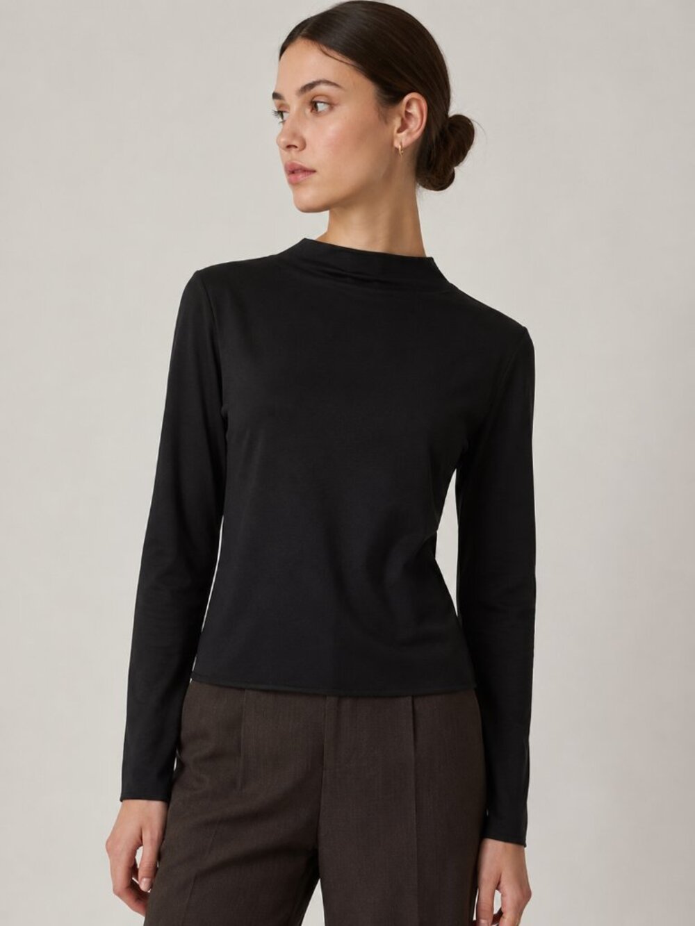 Carven Paris Black Mock Neck Long Sleeve Stretch Knit Top Size L